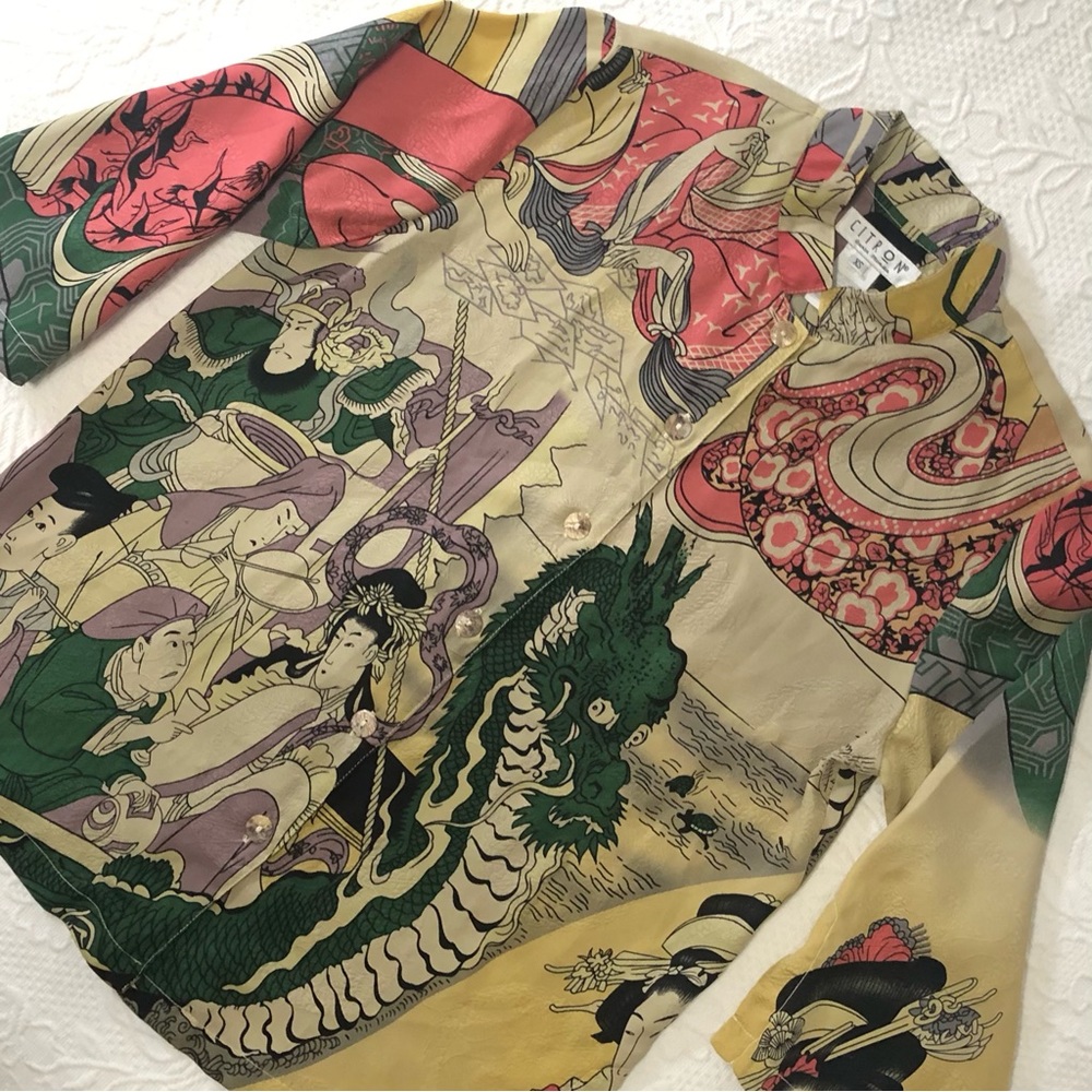 Citron Santa Monica Set 2pc Capri/Long Shorts Geisha Dragon 3/4 Sleeves XS - Picture 4 of 12